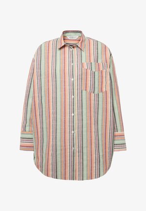 Pasiasta koszula z długim rękawem w pastelowych kolorach. Wykonana z lekkiego materiału, ma zapięcie na guziki, spiczasty kołnierzyk oraz kieszeń na klatce piersiowej.