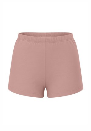 Pantaloni scurți roz deschis, dintr-un amestec moale de bumbac, cu talie elastică și un design simplu, neîmpodobit.