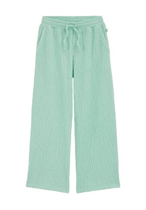 Pantaloni a gamba larga verde chiaro texturizzati con vita elastica e coulisse, con tasche laterali.