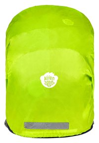 Helle grüne Rucksackabdeckung mit glatter Textur. Verfügt über ein weißes Logo und einen reflektierenden Streifen am Boden für bessere Sichtbarkeit.