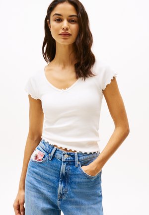 SLIM V NECK - T-shirt basic - ancient white