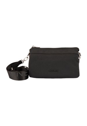 Bolso bandolera rectangular negro con compartimento principal con cremallera y correa ancha desmontable con el logo "BOGNER".