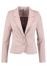 Lichtroze blazer met een gladde textuur, aansluitend ontwerp, twee knopen en een inkeping aan de revers. Klassieke stijl met lange mouwen en een getailleerde silhouet.