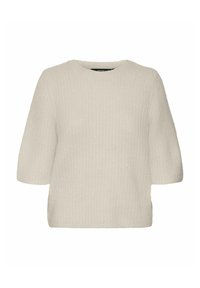 Tekstureret off-white sweater med korte ærmer, rund halsudskæring og en løs pasform. Har et subtilt vaffelmønstret design over det hele.