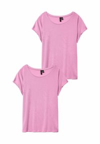 Two short-sleeve T-shirts in light pink, featuring a round neckline and a soft, smooth texture with a relaxed fit.