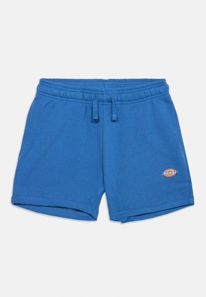Plave sportske kratke hlače s elastičnim pojasom i vezicama, s malim Dickies logotipom na donjem lijevom nožnom dijelu.