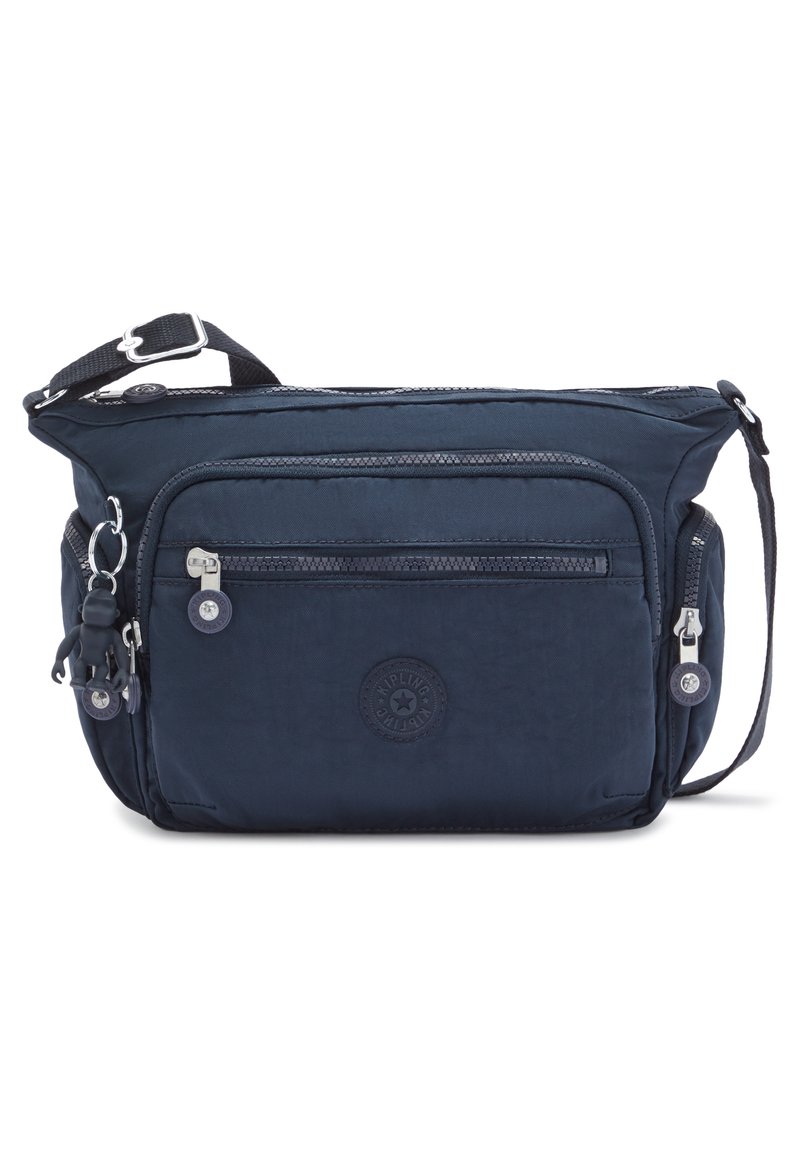 Borsa a tracolla navy realizzata in tessuto resistente, con multiple tasche con cerniera, un'etichetta con logo e una tracolla regolabile.