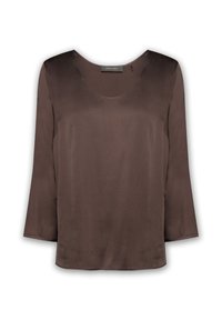 Bruine blouse met lange mouwen van een gladde stof, met een rond decolleté en een lichte, losse fit. Bevat geen zichtbare patronen of hardware.