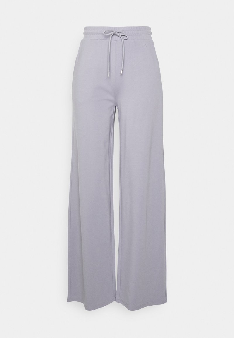 Light purple wide-leg sweatpants with a drawstring waistband, displayed against a white background.