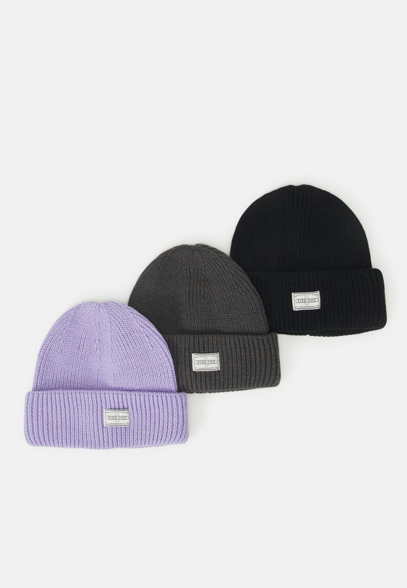 Pier One UNISEX 3 PACK - Beanie - black/dark grey/lilac