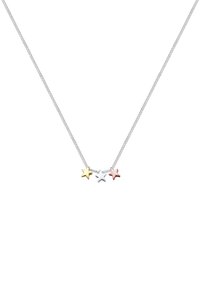Sterling-Silber-Halskette mit drei Sternanhängern in Gelbgold-, Silber- und Roségoldtönen, verbunden durch eine zarte Kette.