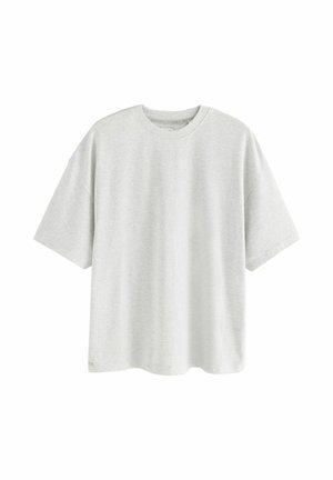 Lys grå kortærmet crew neck oversized t-shirt med en afslappet pasform, præsenteret mod en hvid baggrund.
