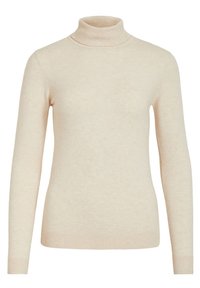 Beige coltrui gemaakt van zacht gebreid materiaal, met lange mouwen, ribbelmanchetten en een getailleerde pasvorm.