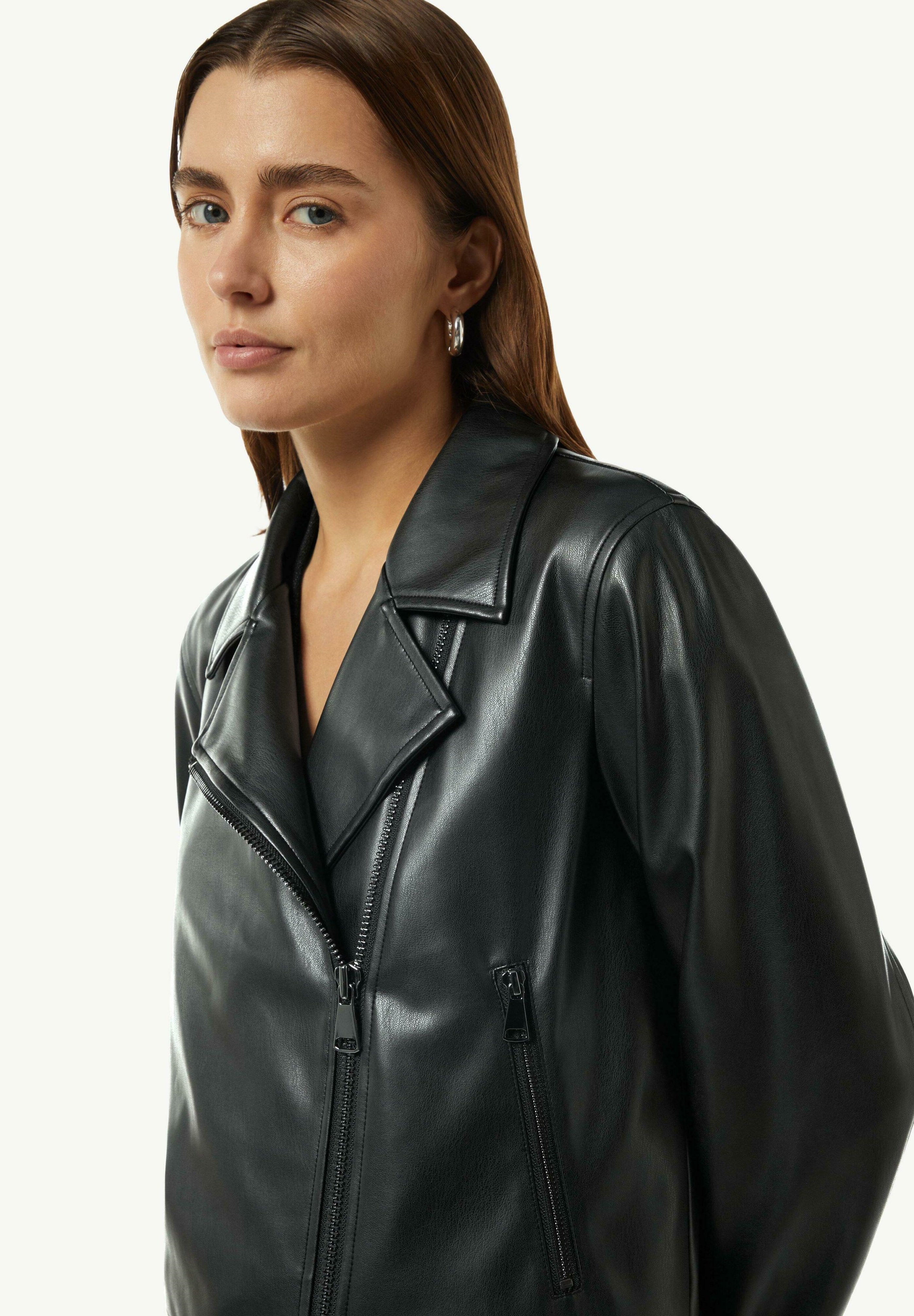 comma casual identity KLASSISCHE BIKER - Leather jacket - schwarz