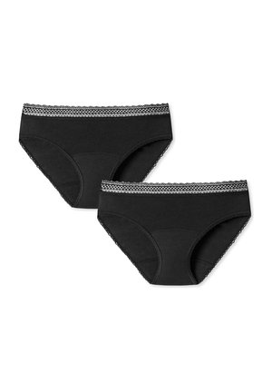 Black cotton brief underwear set featuring a lace trim waistband and subtle stitching details. Two pieces included, classic fit design.