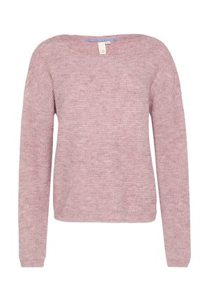 Rosa Strickpullover mit weitem Ausschnitt, langen Ärmeln und lockerer Passform. Verfügt über ein strukturiertes Muster und ein dezentes Logo-Tag am Saum.