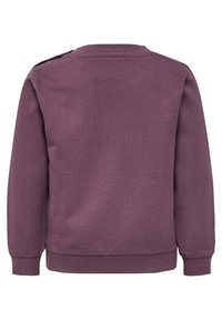 Sweat-shirt violet à col rond et à manches longues. Présente une texture lisse et une couture horizontale le long des épaules.