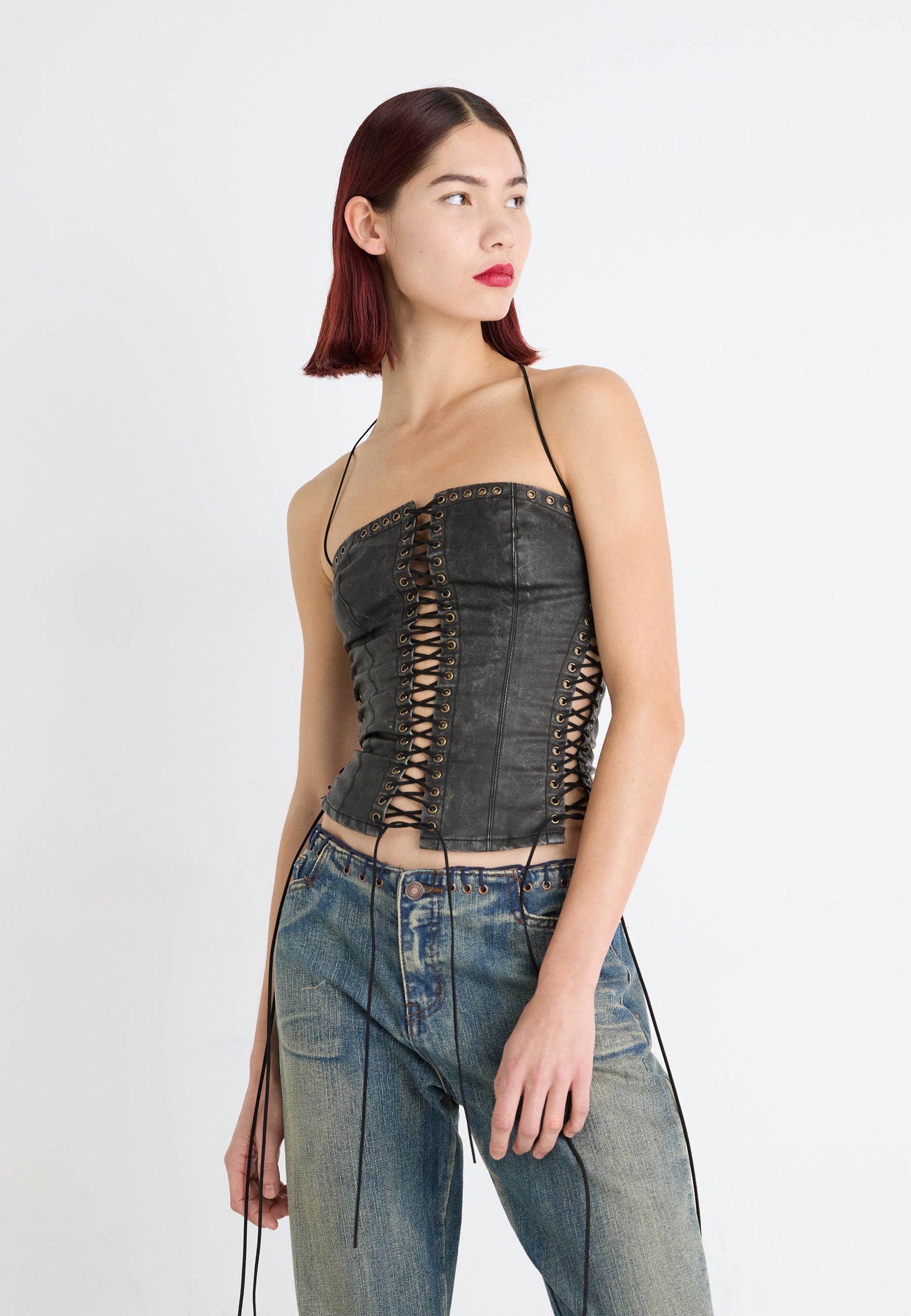 Jaded London LONGLINE LACE UP HALTER CORSET - Top - black - Zalando