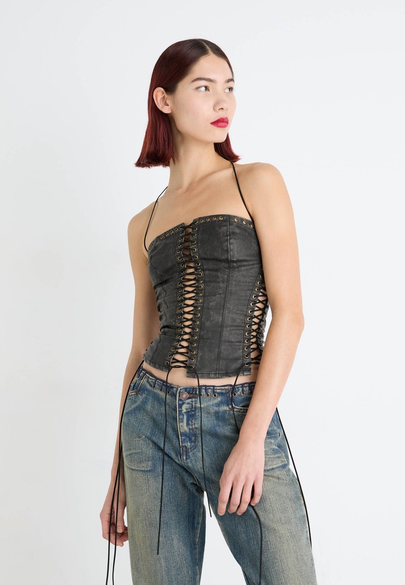 Jaded London - LONGLINE LACE UP HALTER CORSET - Topper - black, Forstørre