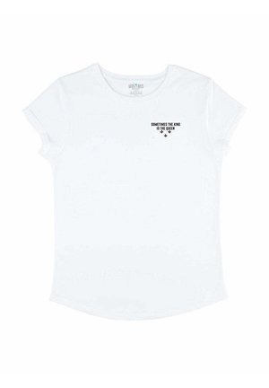 THE KING IS THE QUEEN EMBROIDERY ROLL UP - T-shirt imprimé - white