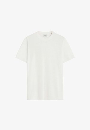 Witte korte mouw t-shirt van zacht materiaal, met een ronde halslijn en een ontspannen pasvorm, zonder zichtbare patronen of graphics.