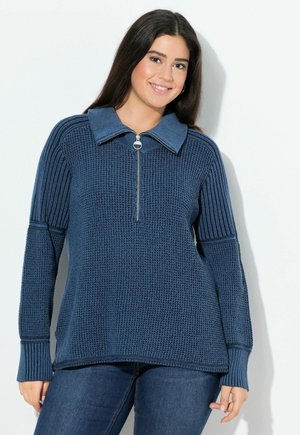 TWO-TONE MIXED TROYER COLLAR - Pullover - marine