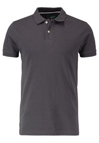 Mörkgrå kortärmad polo t-shirt för män med två knappar och krage, med diskret logotyp på vänster bröst.