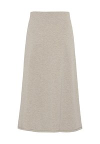 Gaiši pelēka, līdz ceļiem gara svārki, izgatavoti no mīksta, elastīga auduma. Iespējas: vienmērīga A-veida forma un vienkāršs, neizrotāts dizains.