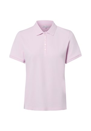 Polo rose clair à manches courtes avec col et quatre boutons sur la patte de boutonnage avant.