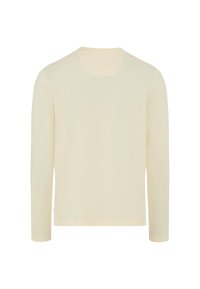 Langärmeliges Hemd in hellem Creme, gefertigt aus glattem Stoff. Verfügt über einen abgerundeten Ausschnitt, eine weiche Textur und einen gerade geschnittenen Saum auf Taillenhöhe.