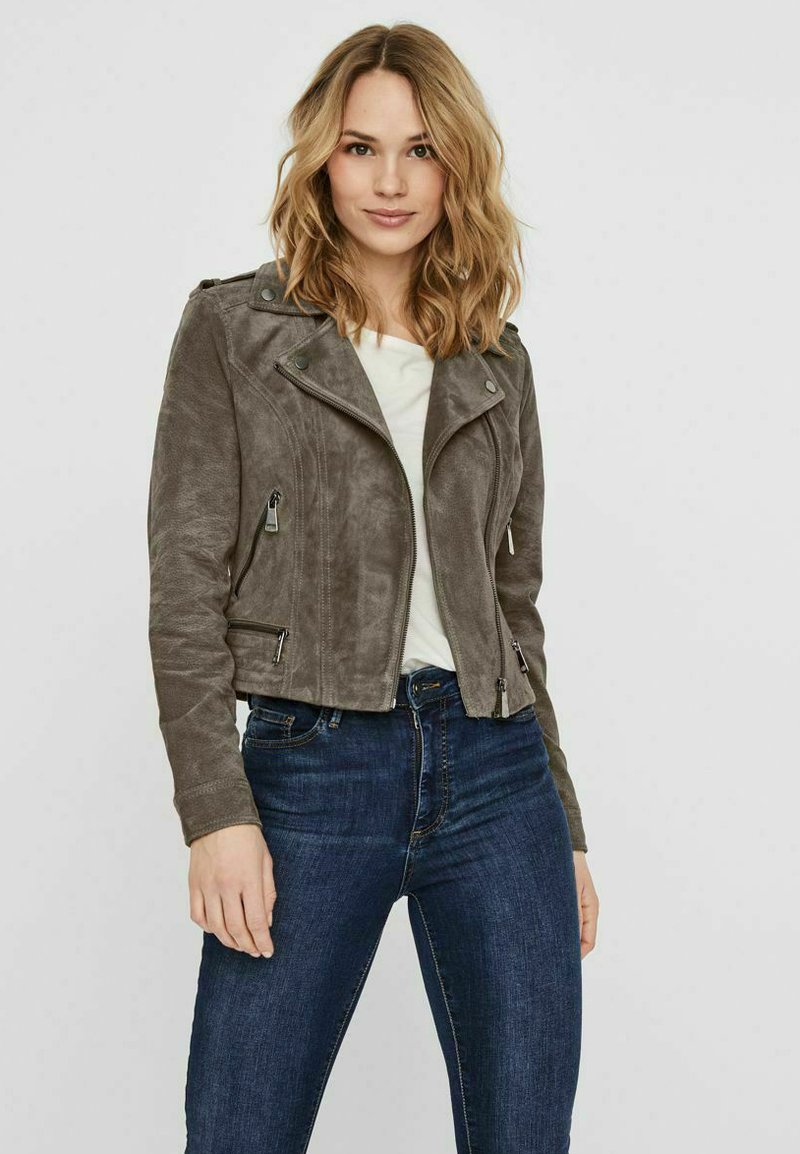 Vero Moda Veste en cuir - bungee cord/gris fonc?� - ZALANDO.FR