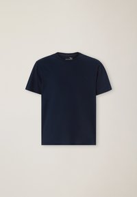 T-shirt blu navy a maniche corte, con scollatura rotonda, realizzato in tessuto morbido, caratterizzato da un piccolo logo sul petto, adatto per l'abbigliamento casual.