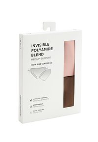 Lot de deux slips classiques invisibles taille haute en mélange de polyamide, rose et marron, avec un maintien moyen, respirants et sensation de fraîcheur.