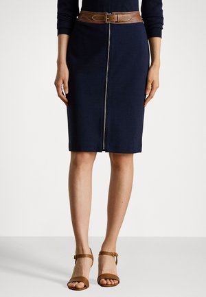 FAUX-LEATHER-TRIM PONTE PENCIL SKIRT - Puzdrová sukňa - lauren navy
