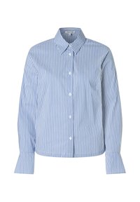 Gestreiftes Hemd in Blau und Weiß mit kragenförmigem Ausschnitt, Knopfleiste vorne und langen Ärmeln mit schmal zulaufendem Bündchen. Hergestellt aus leichtem Stoff.