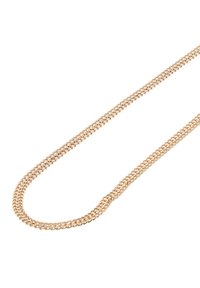 Kultaklora pitkä ketjun kaulaketju, jossa on toisiinsa kytkeytyviä lenkkejä, joilla on sileä, kiillotettu pinta ja tasainen leveys koko pituudeltaan.