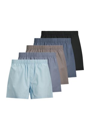 Ensemble de cinq paires de shorts pour hommes de différentes couleurs : bleu clair, gris, gris foncé, marine et noir. Tissu en coton doux avec ceintures élastiques.