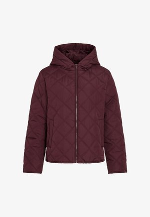 Kvalitetna jakna s kapuljačom u tamnocrvenoj boji. Ima zatvarač, dijagonalne šavove i bočne džepove. Mekani, lagani materijal.