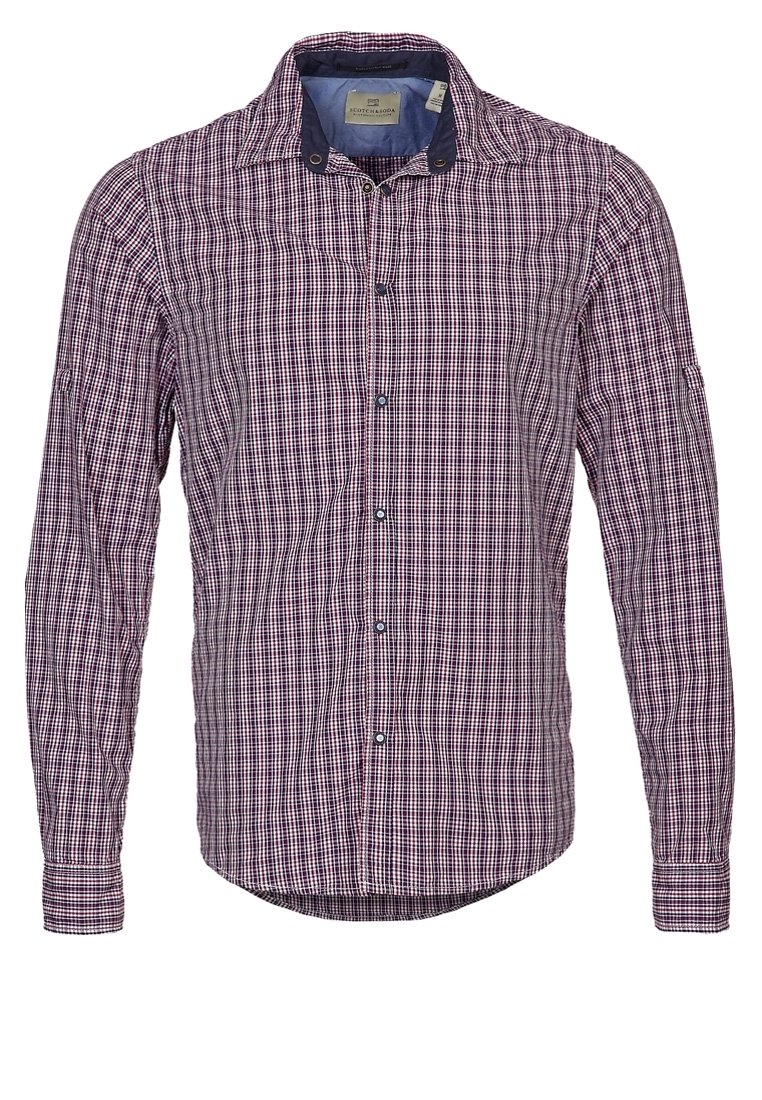 Gecheckte button-down shirt in rood, marineblauw en wit. Katoenen stof, lange mouwen, normale kraag en marineblauwe accenten bij de kraag en manchet.