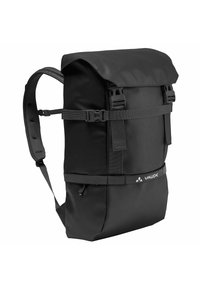 Sac à dos noir en tissu durable ; doté d'une fermeture roulée, de bretelles ajustables et d'une poche zippée à l'avant. Agrémenté de détails de marque.
