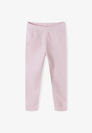 Leggings ribbate de culoare roz deschis, cu un brâu elastic și manșete înguste la glezne, fabricate dintr-un material moale pentru confort și flexibilitate.