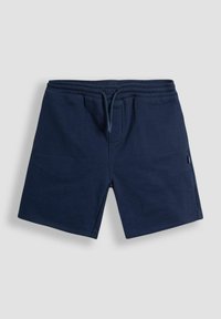 Marineblaue Shorts aus weichem Stoff, mit einem elastischen Taillenbund und Kordelzug sowie Seitentaschen. Einfaches, schmuckloses Design.