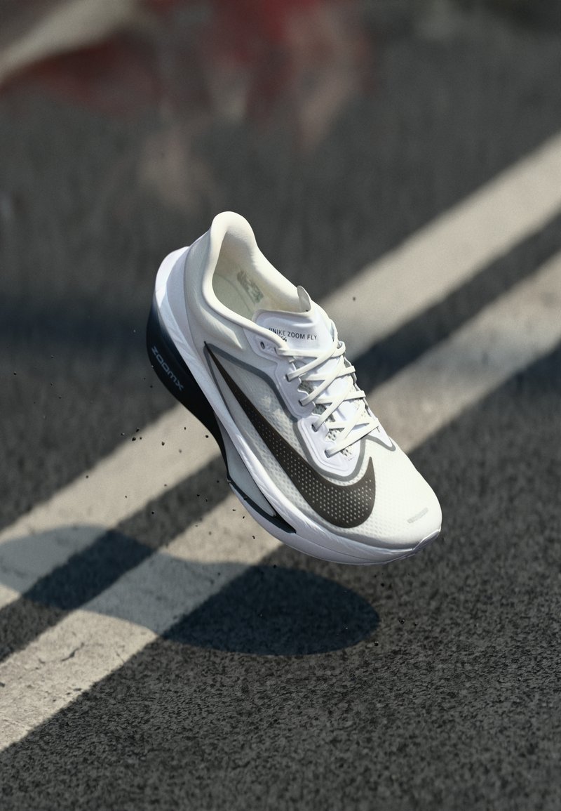 Nike Performance ZOOM FLY 6 - Løbesko til landevejen - white/black/smoke grey/metallic silver