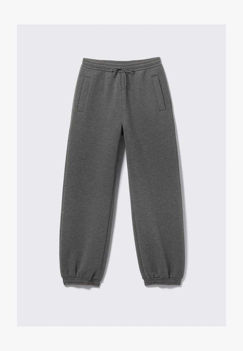 Pantaloni grigi in felpa realizzati in tessuto morbido, con vita regolabile tramite cordoncino, polsini elasticizzati e tasche laterali. Design a gamba dritta.