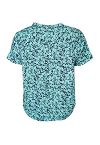 Kurzärmliges florales Oberteil mit navyfarbenem Grund und hellblauen Blumenmustern sowie einem abgerundeten Saum. Hergestellt aus leichtem Material und mit lockerer Passform.