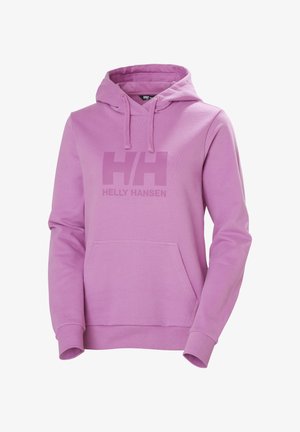 Paarse katoen hoodie met een voorzak in kangoeroestijl, een capuchon met trekkoord en een groot, reliëf 'HH' logo op de borst.