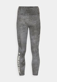 Gray leggings with a textured pattern, featuring a high waistband and the text "PROJECT ROCK" in white on the lower leg.