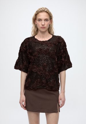 YAS, YASELYSIA 2/4 SEQUIN TOP - SHOW - Блуза - coffee bean