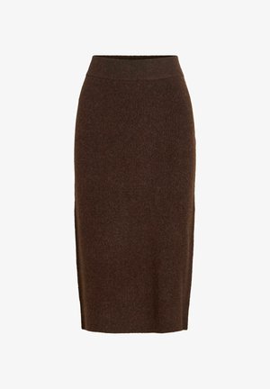 VILA, KNITTED SKIRT VILOLO MIDI - Jupe crayon - coffee bean