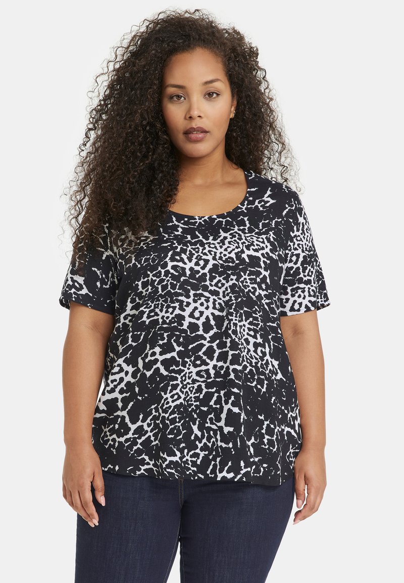 Samoon KURZEM ARM - T-Shirt print - navy gemustert/dunkelblau - Zalando.de